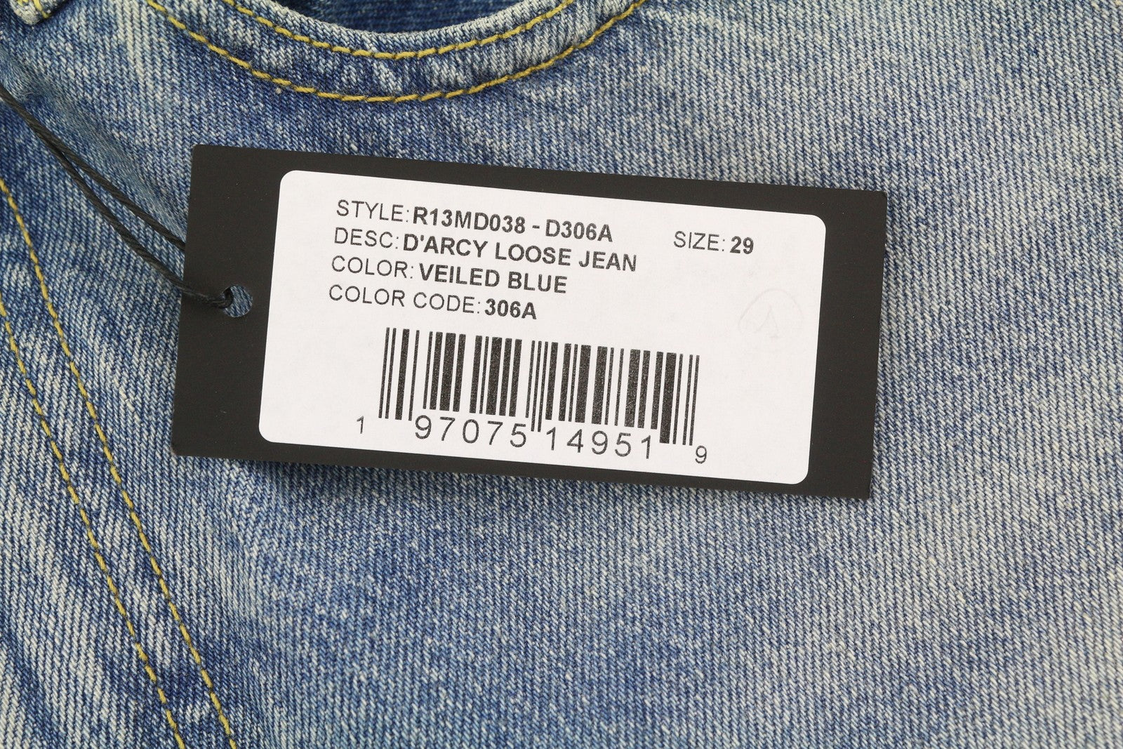 R13 D'Arcy Women's Jeans 29 Veiled Blue Painted Denim Loose Zip Fly RRP695