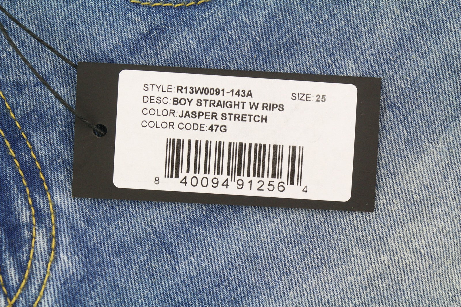 R13 Boy Straight Women's Jeans 25 Jasper Stretch Distressed Ankle Denim RRP595