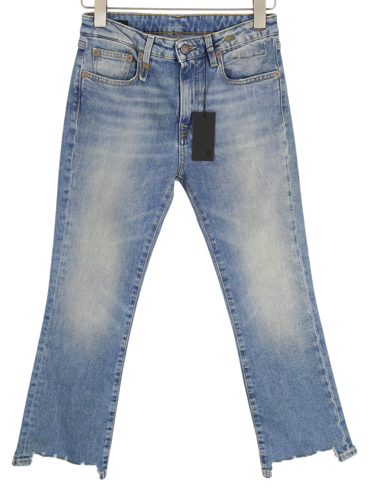 R13 Kick Women's Jeans 27 Cropped Jasper Stretch Blue Distress Zip Fly