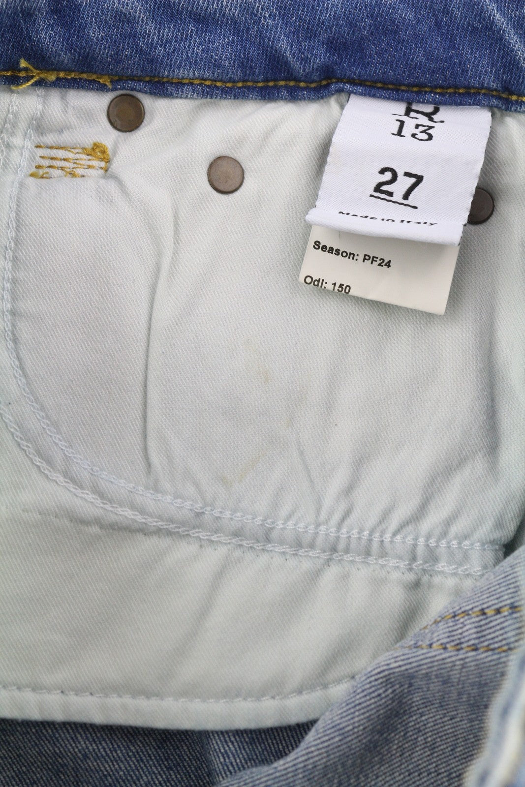 R13 Kick Women's Jeans 27 Cropped Jasper Stretch Blue Distress Zip Fly