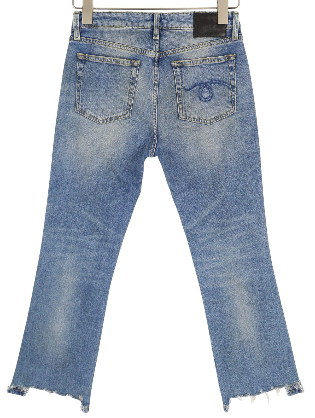 R13 Kick Women's Jeans 27 Cropped Jasper Stretch Blue Distress Zip Fly