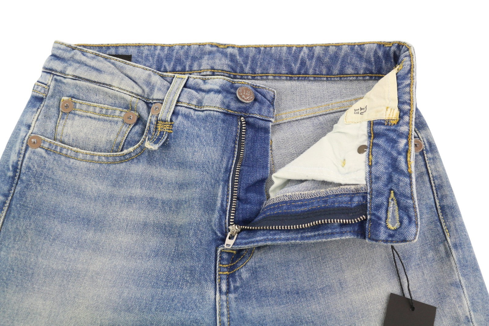 R13 Kick Women's Jeans 27 Cropped Jasper Stretch Blue Distress Zip Fly