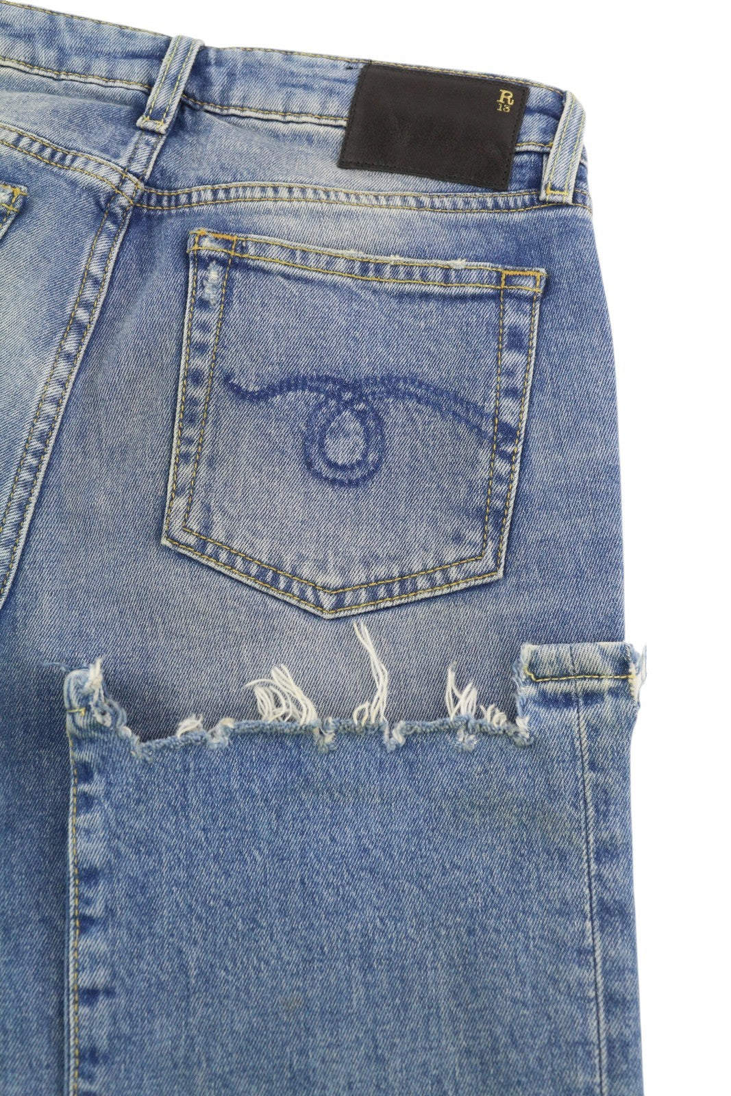 R13 Kick Women's Jeans 27 Cropped Jasper Stretch Blue Distress Zip Fly