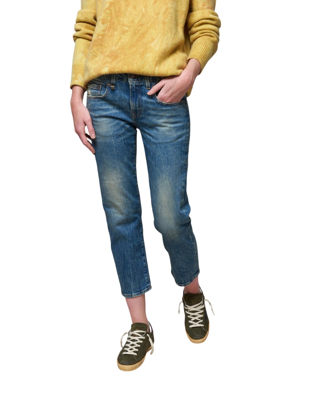 R13 Boy Straight Women's Jeans 27 Kelly Stretch Blue Cropped Ankle Denim RRP645