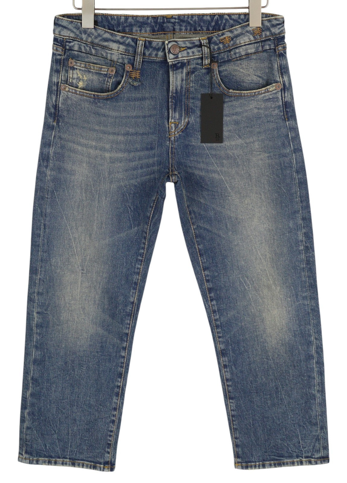 R13 Boy Straight Women's Jeans 30 Kelly Stretch Washed Blue Ankle Crop RRP645