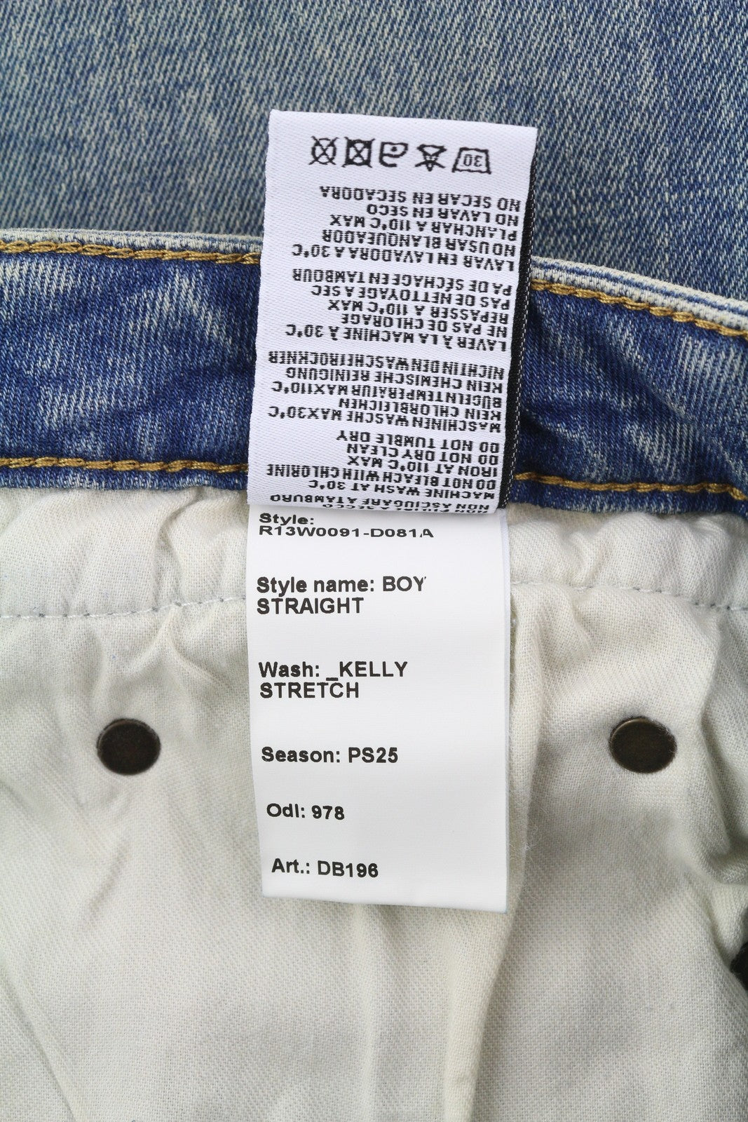 R13 Boy Straight Women's Jeans 27 Kelly Stretch Blue Ankle Length Denim RRP645