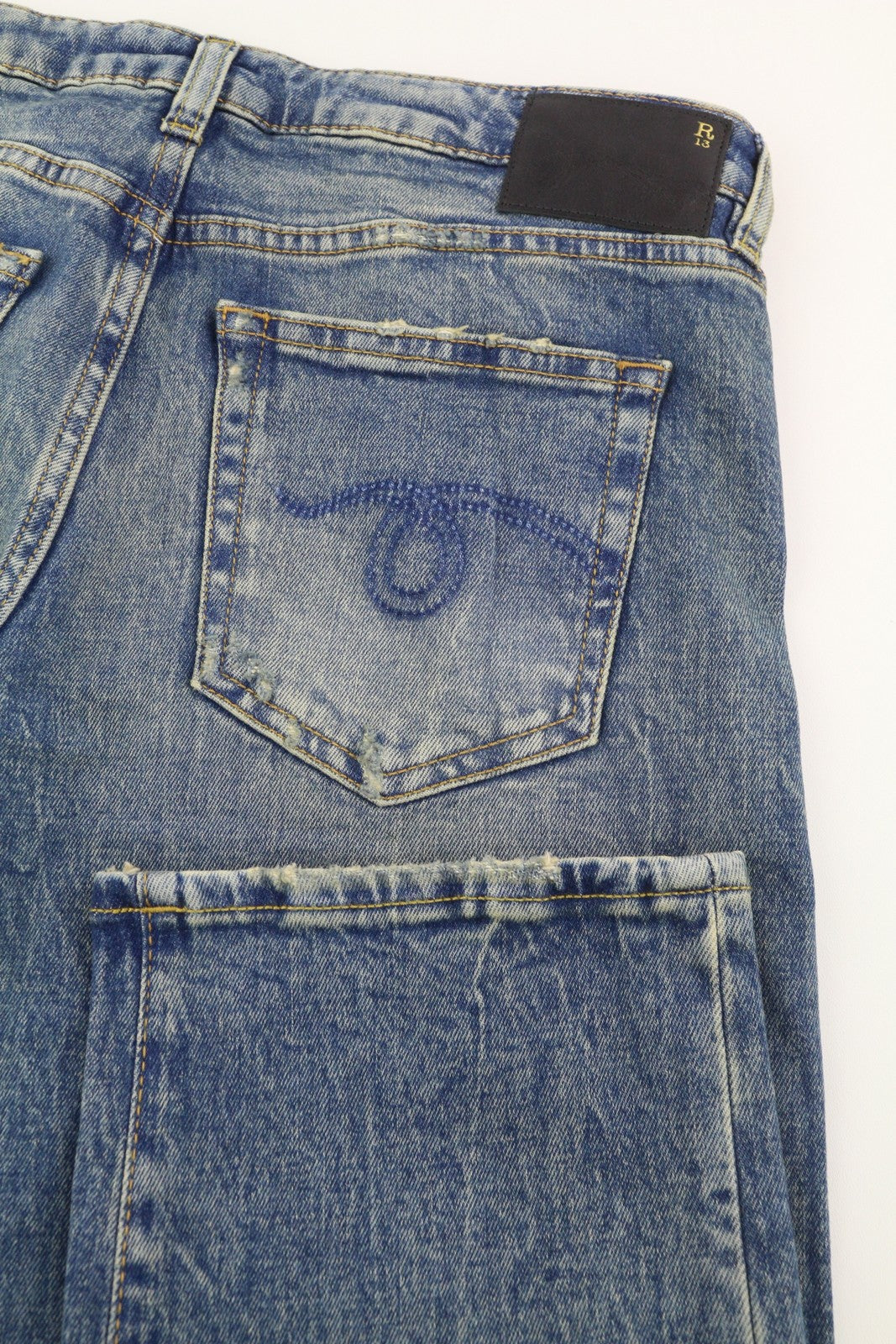 R13 Boy Straight Women's Jeans 27 Kelly Stretch Blue Ankle Length Denim RRP645