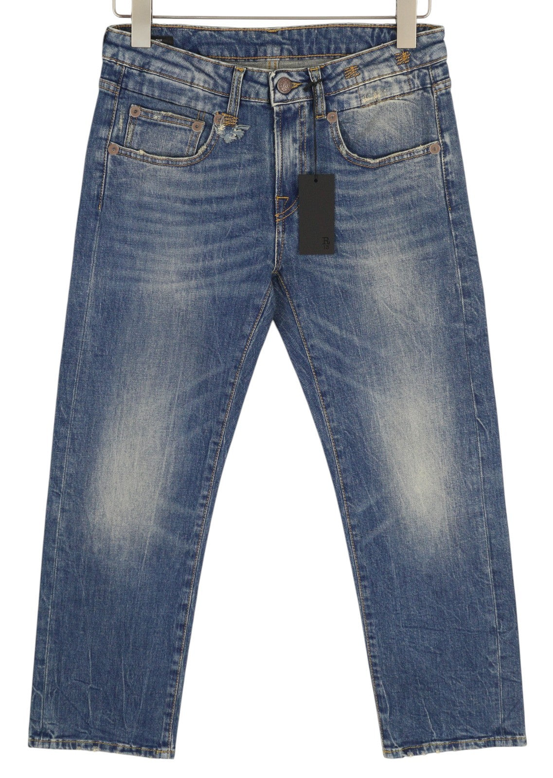 R13 Boy Straight Women's Jeans 26 Kelly Stretch Washed Blue Cropped Ankle RRP645