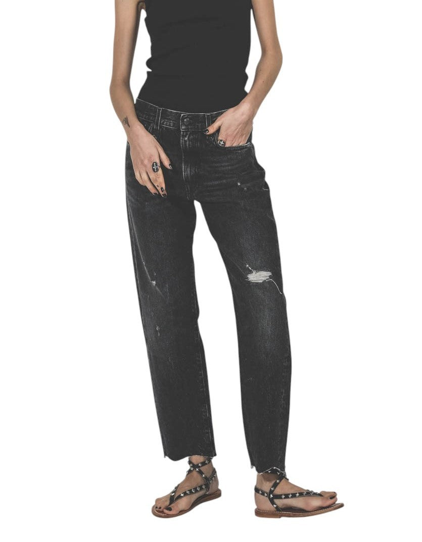 R13 Boyfriend Women Jeans 27 Eberit Black Distressed Cropped Ankle Denim RRP595
