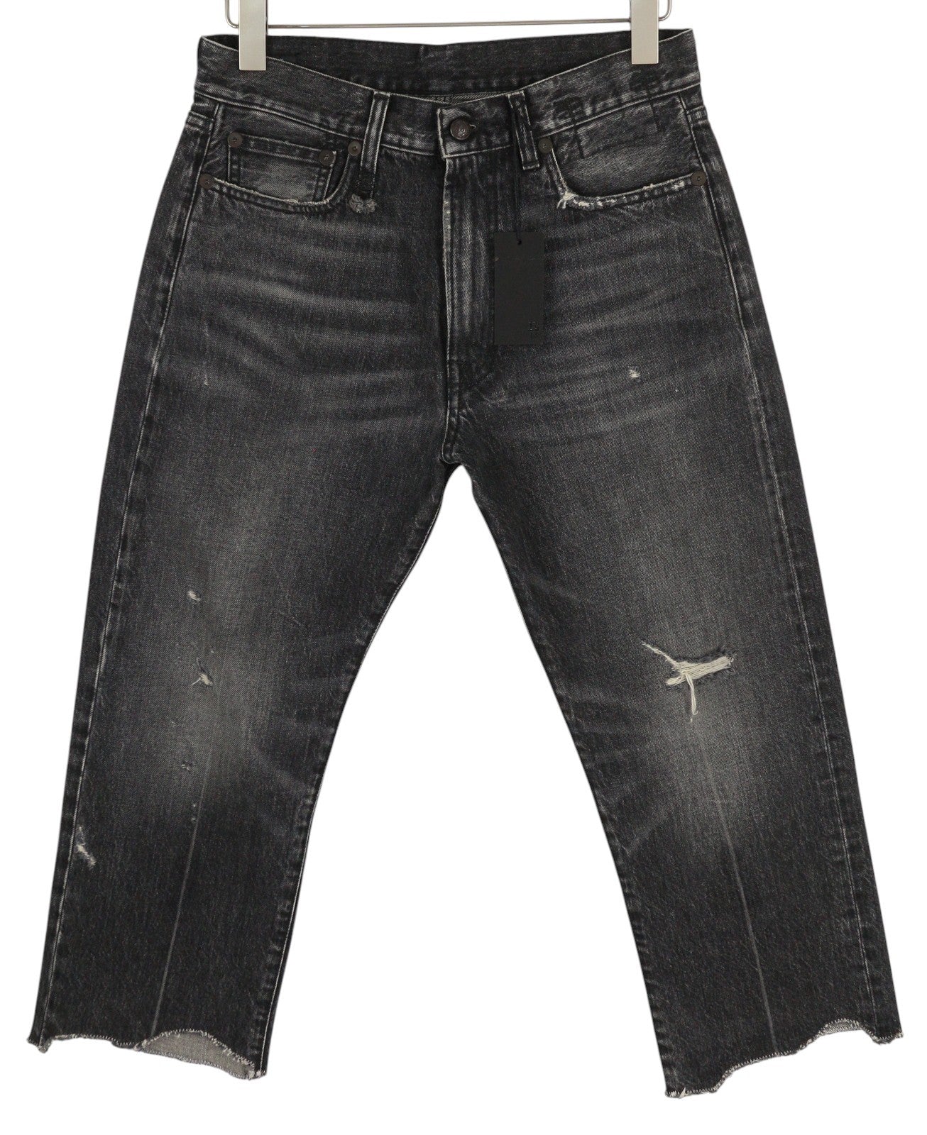 R13 Boyfriend Women Jeans 27 Eberit Black Distressed Cropped Ankle Denim RRP595