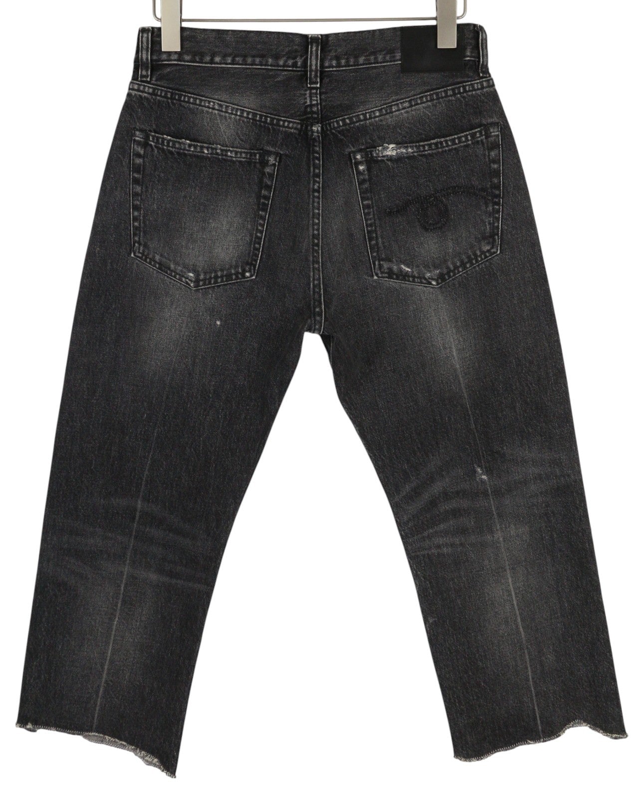 R13 Boyfriend Women Jeans 27 Eberit Black Distressed Cropped Ankle Denim RRP595