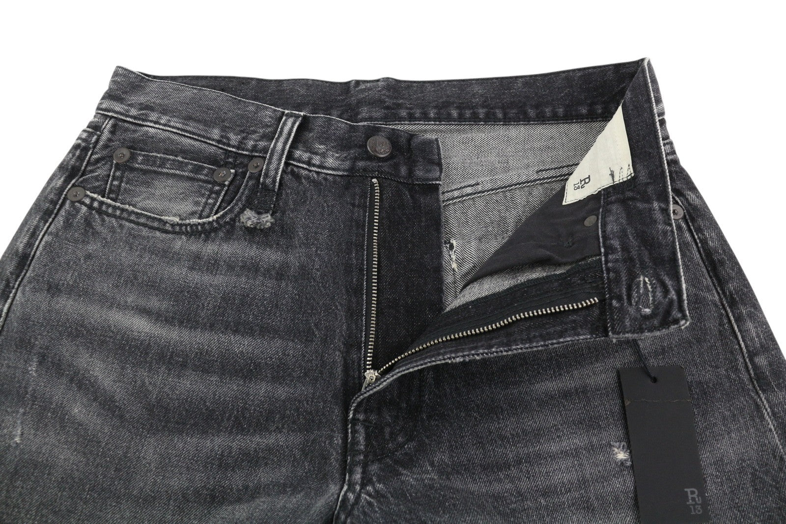 R13 Boyfriend Women Jeans 27 Eberit Black Distressed Cropped Ankle Denim RRP595