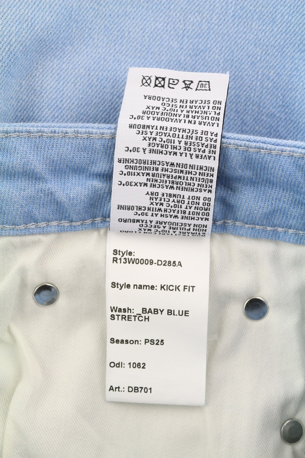 R13 Kick Women's Jeans 29 Baby Blue Stretch Cropped Ankle Washed Denim RRP695