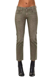 R13 Boy Straight Women Jeans 30 Army Green Stretch Cropped Slim Straight RRP695