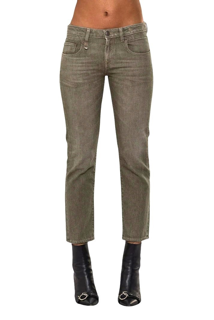 R13 Boy Straight Women Jeans 30 Army Green Stretch Cropped Slim Straight RRP695
