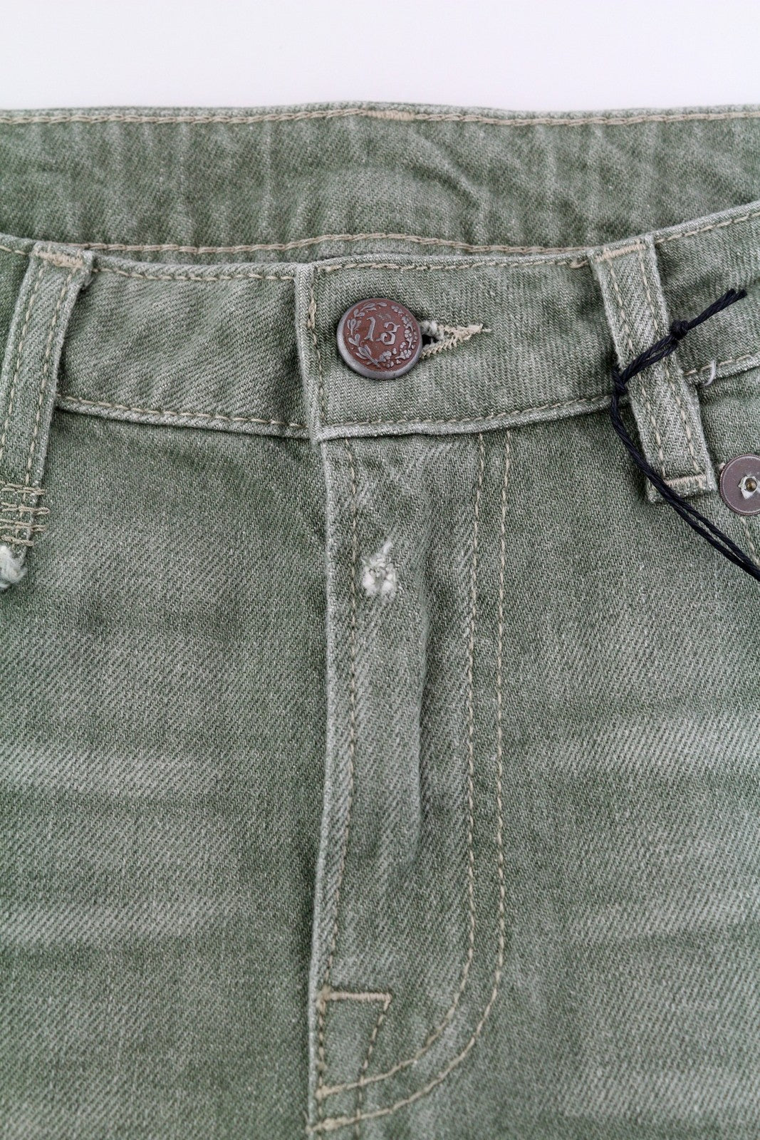 R13 Boy Straight Women Jeans 30 Army Green Stretch Cropped Slim Straight RRP695