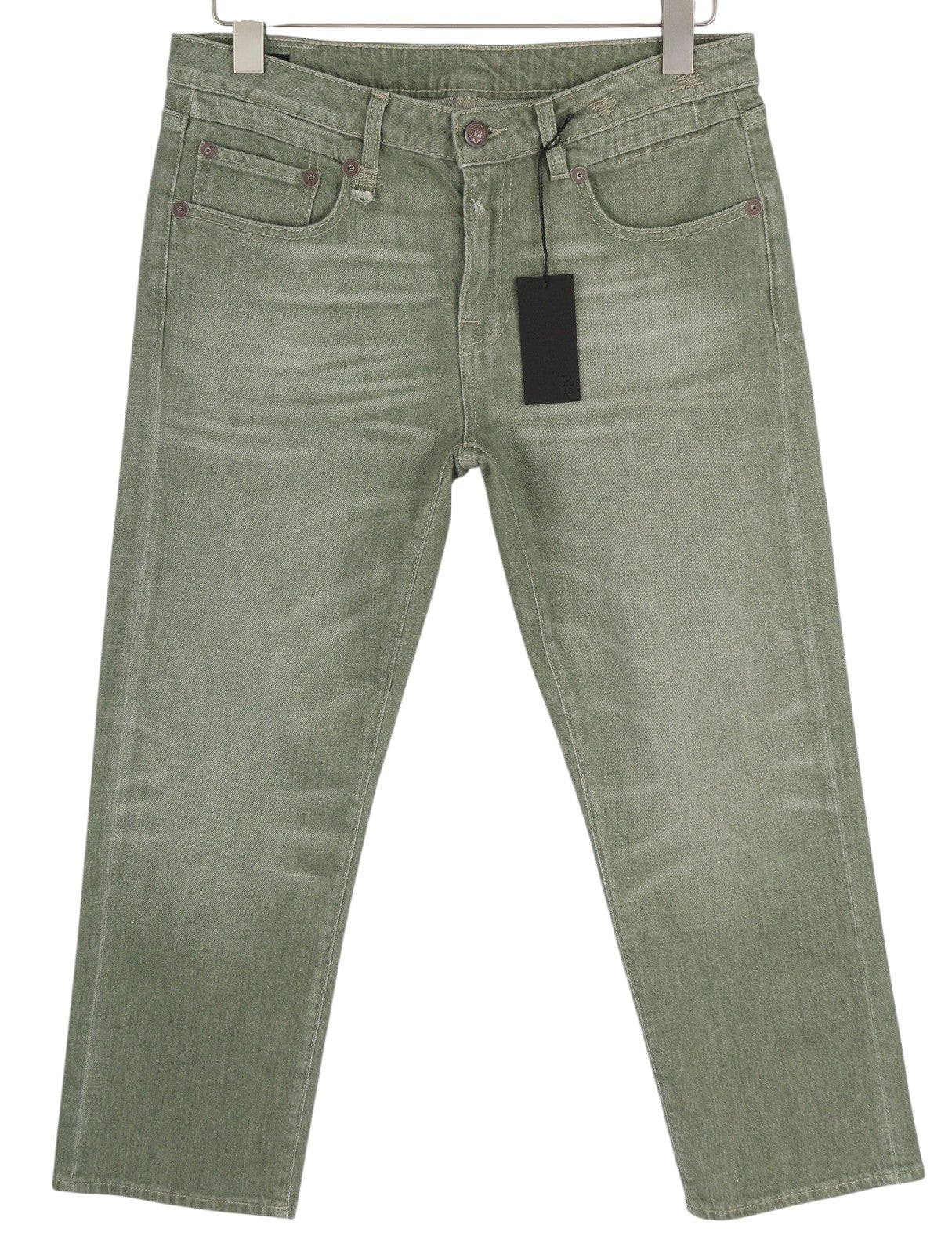R13 Boy Straight Women Jeans 30 Army Green Stretch Cropped Slim Straight RRP695