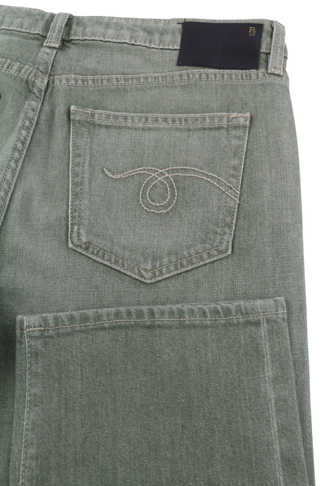 R13 Boy Straight Women Jeans 30 Army Green Stretch Cropped Slim Straight RRP695