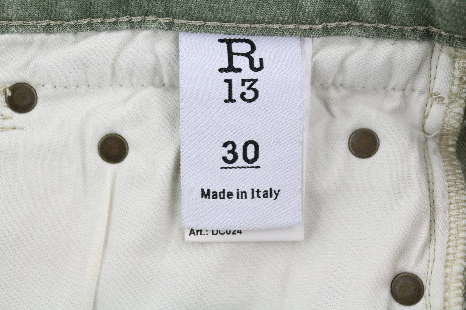 R13 Boy Straight Women Jeans 30 Army Green Stretch Cropped Slim Straight RRP695