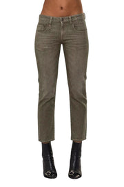 R13 Boy Straight Women Jeans 31 Slim Straight Cropped Army Green Stretch RRP695