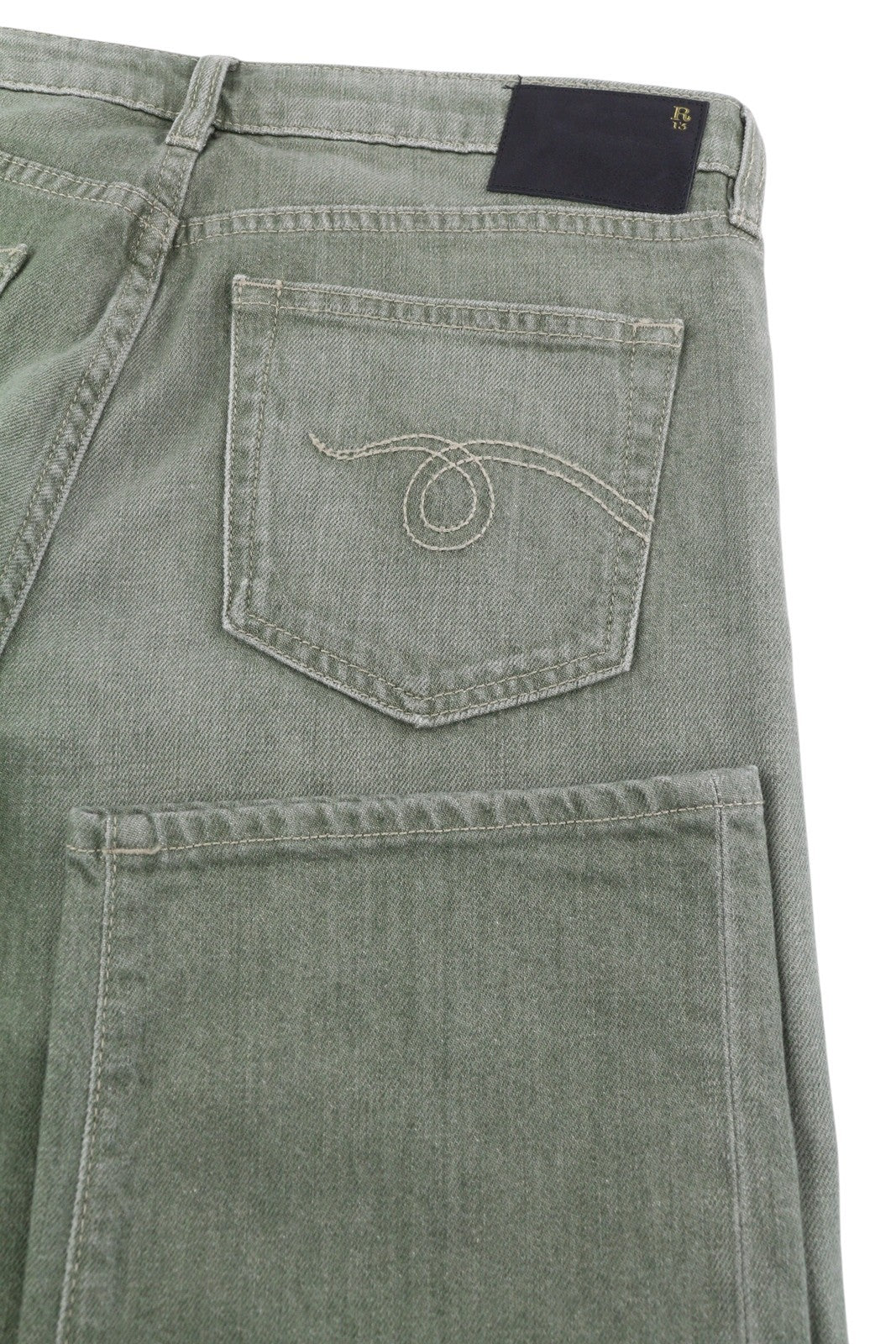 R13 Boy Straight Women Jeans 31 Slim Straight Cropped Army Green Stretch RRP695
