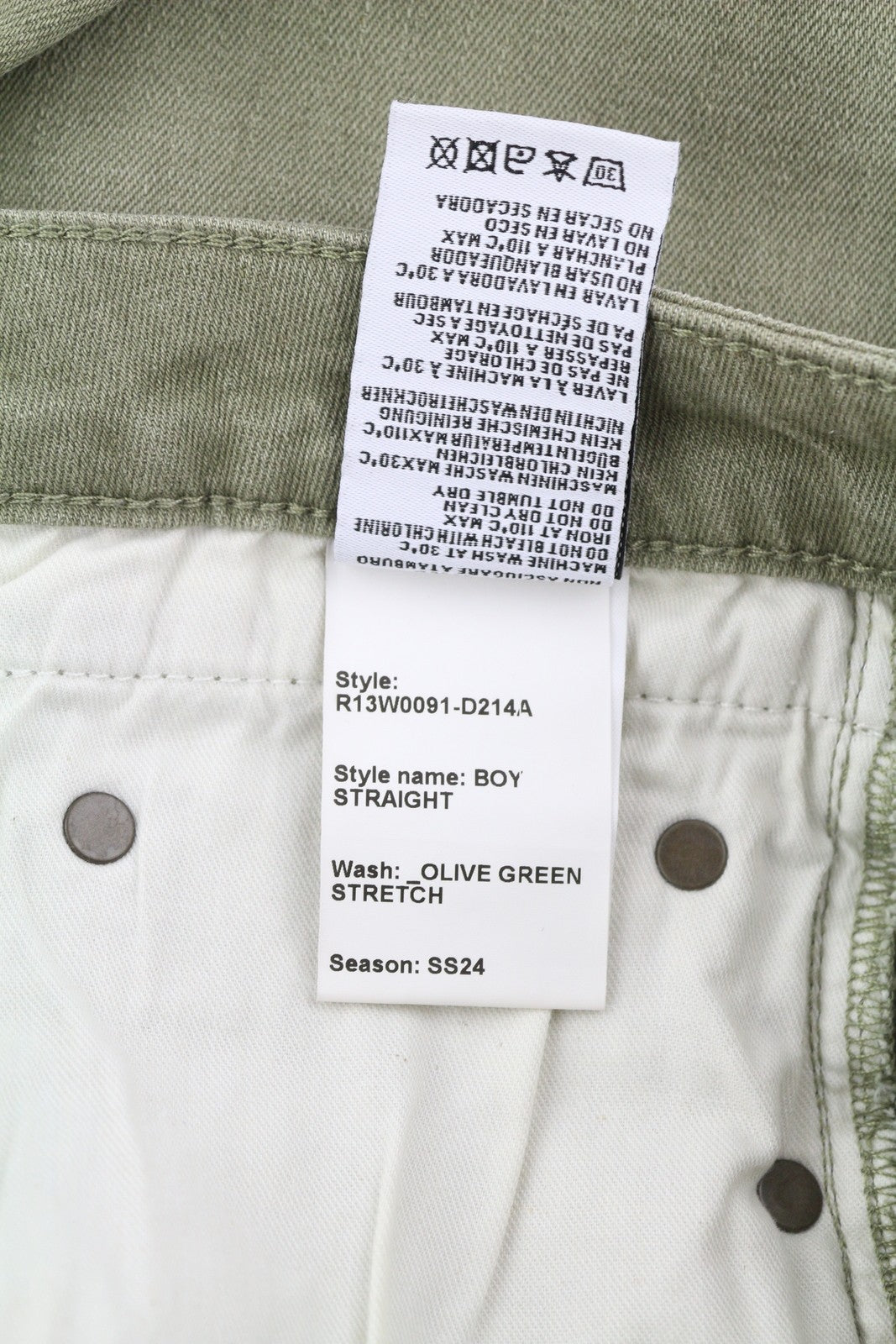 R13 Boy Straight Women's Jeans 27 Olive Green Stretch Cropped Ankle RRP695