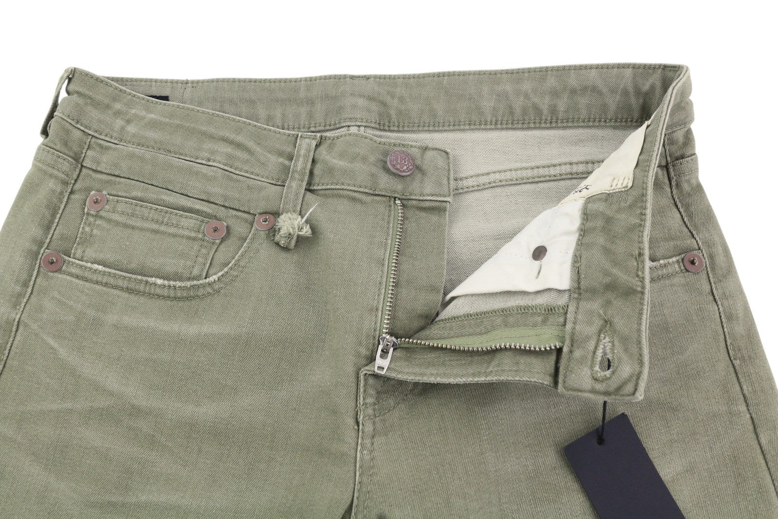 R13 Boy Straight Women's Jeans 27 Olive Green Stretch Cropped Ankle RRP695