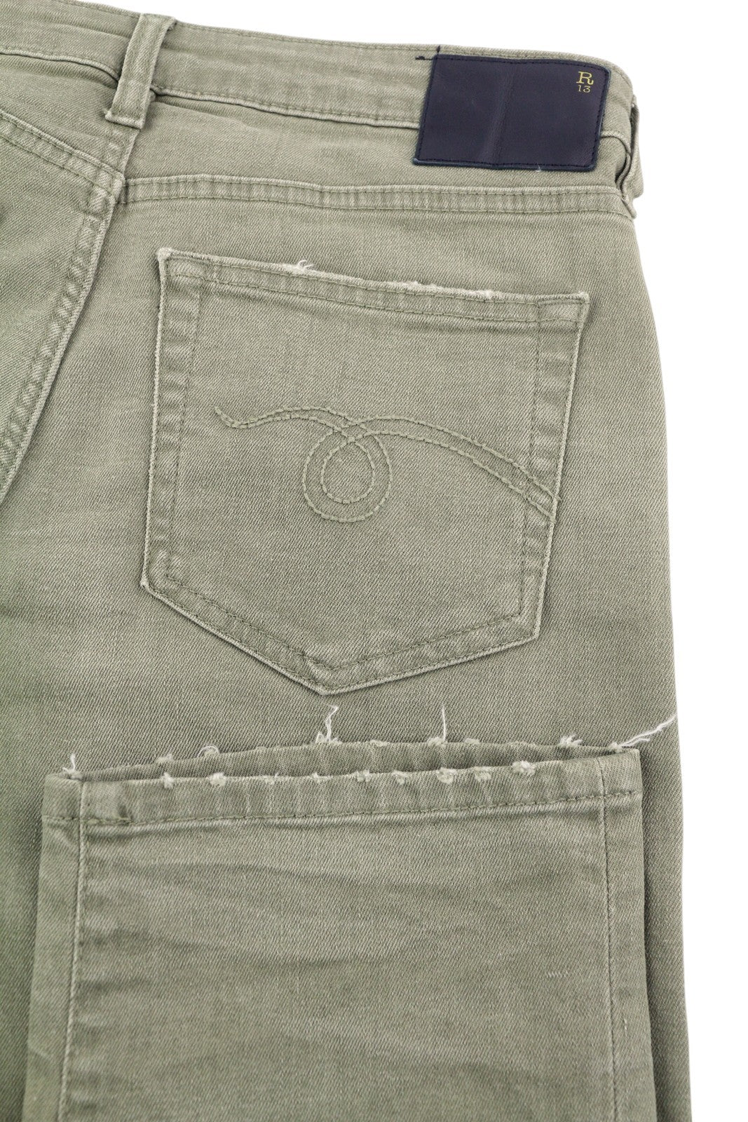 R13 Boy Straight Women's Jeans 27 Olive Green Stretch Cropped Ankle RRP695