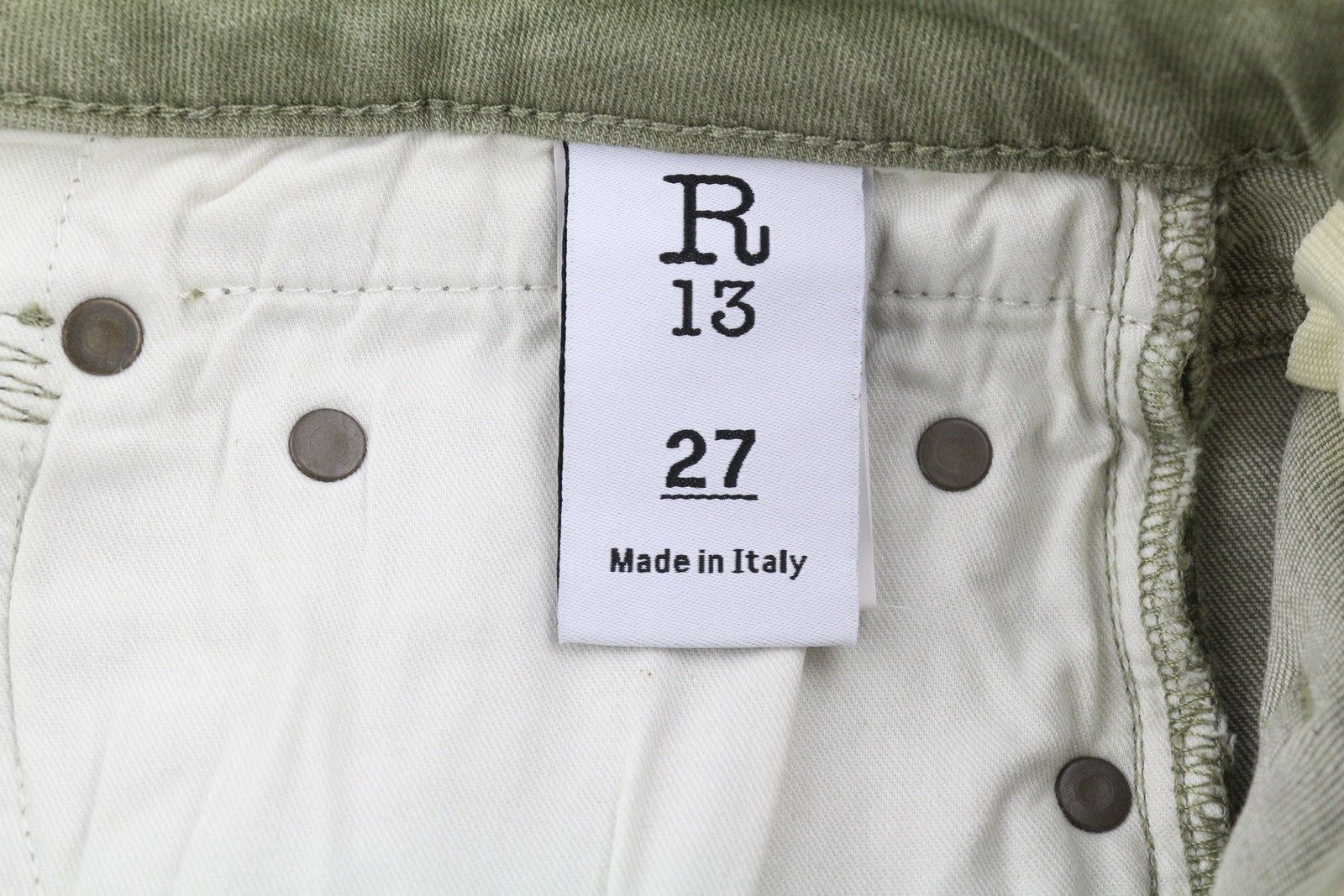 R13 Boy Straight Women's Jeans 27 Olive Green Stretch Cropped Ankle RRP695