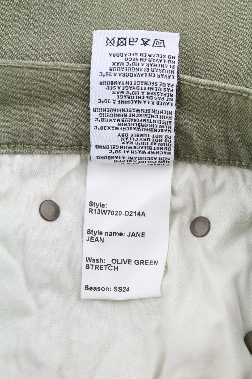 R13 Jane Women's Jeans 27 High Waist Loose Straight Olive Green Stretch RRP645