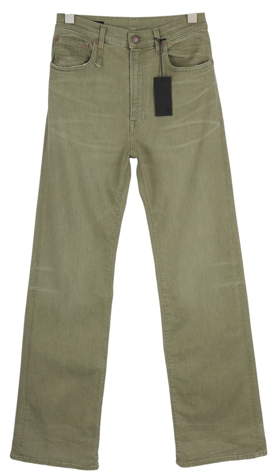 R13 Jane Women's Jeans 27 High Waist Loose Straight Olive Green Stretch RRP645