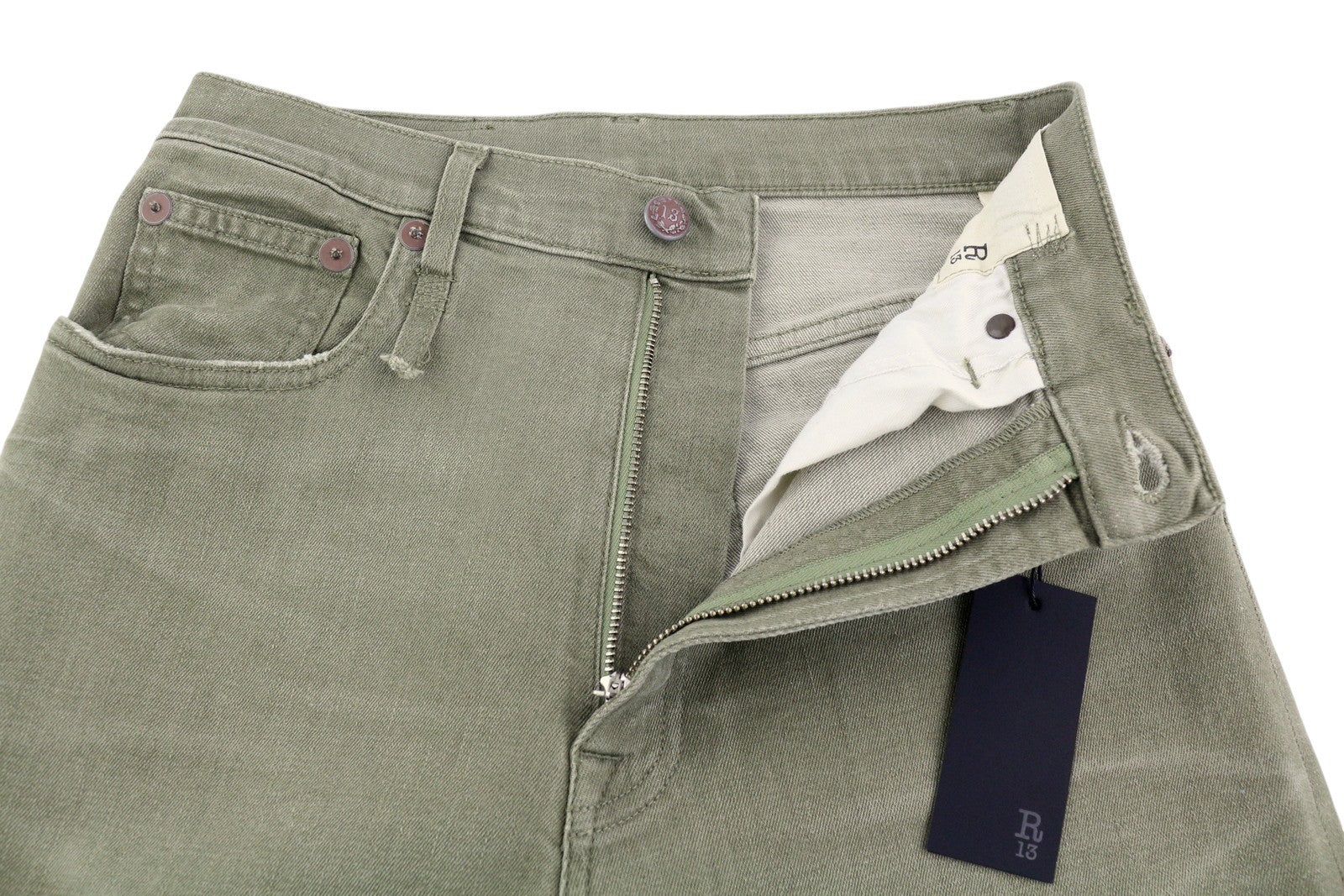 R13 Jane Women's Jeans 27 High Waist Loose Straight Olive Green Stretch RRP645