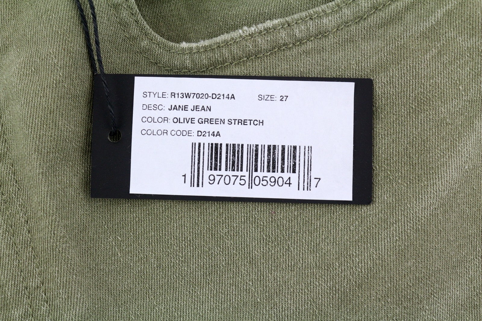 R13 Jane Women's Jeans 27 High Waist Loose Straight Olive Green Stretch RRP645