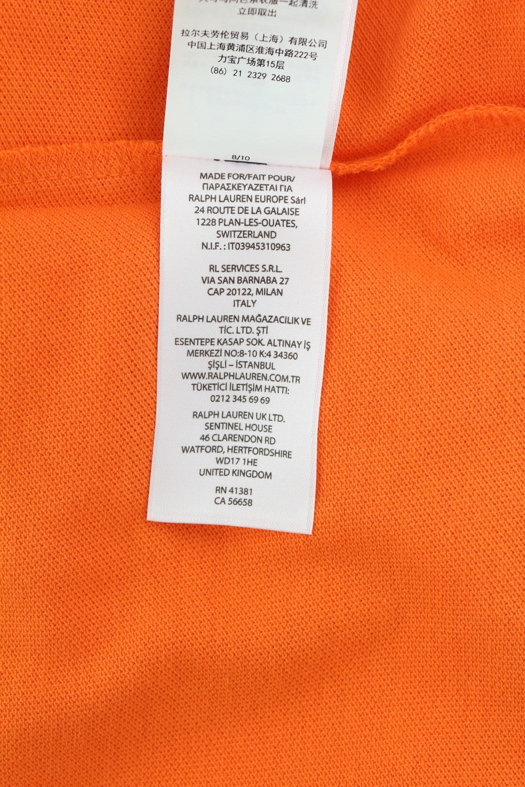 RALPH LAUREN Slim Fit Men's T-Shirt XS Orange Polo Short Sleeve RRP182