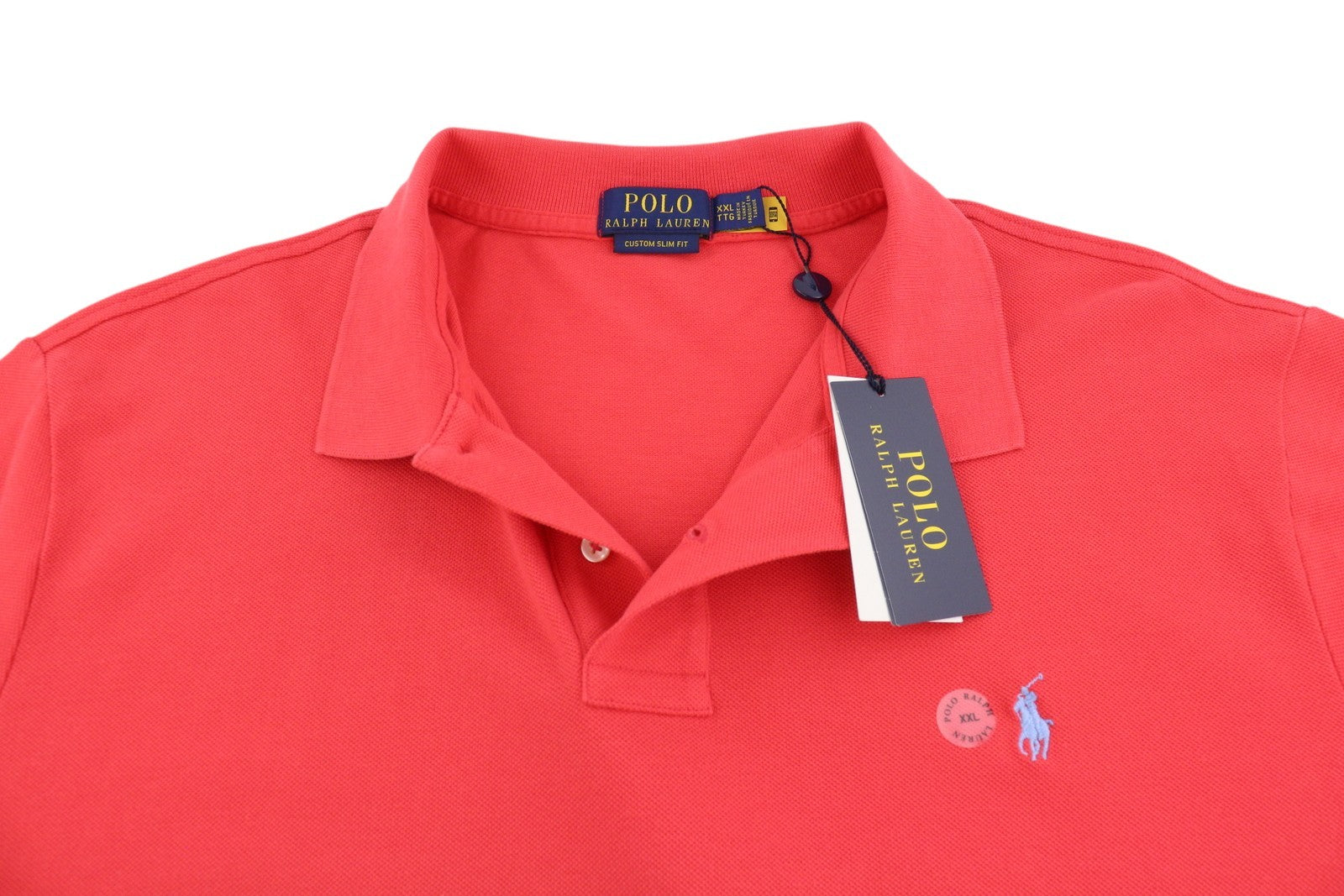 RALPH LAUREN Custom Slim Fit Men's T-Shirt 2XL Red Polo Short Sleeve