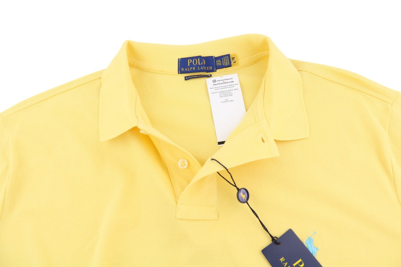 RALPH LAUREN Custom Slim Fit Men's T-Shirt 2XL Yellow Short Sleeve Polo RRP125