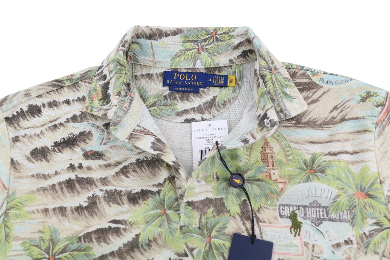 RALPH LAUREN Custom Slim Fit Men T-Shirt M Palm Print Short Sleeve Polo