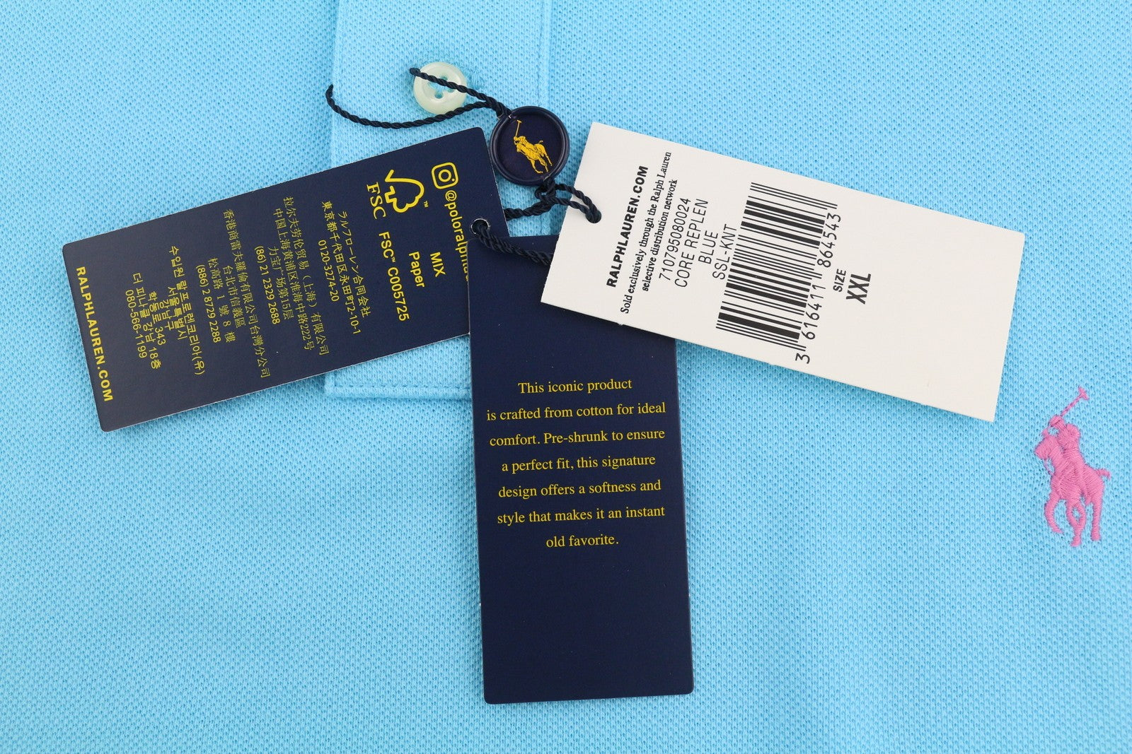 RALPH LAUREN Slim Fit Men's T-Shirt 2XL Blue Polo Short Sleeve