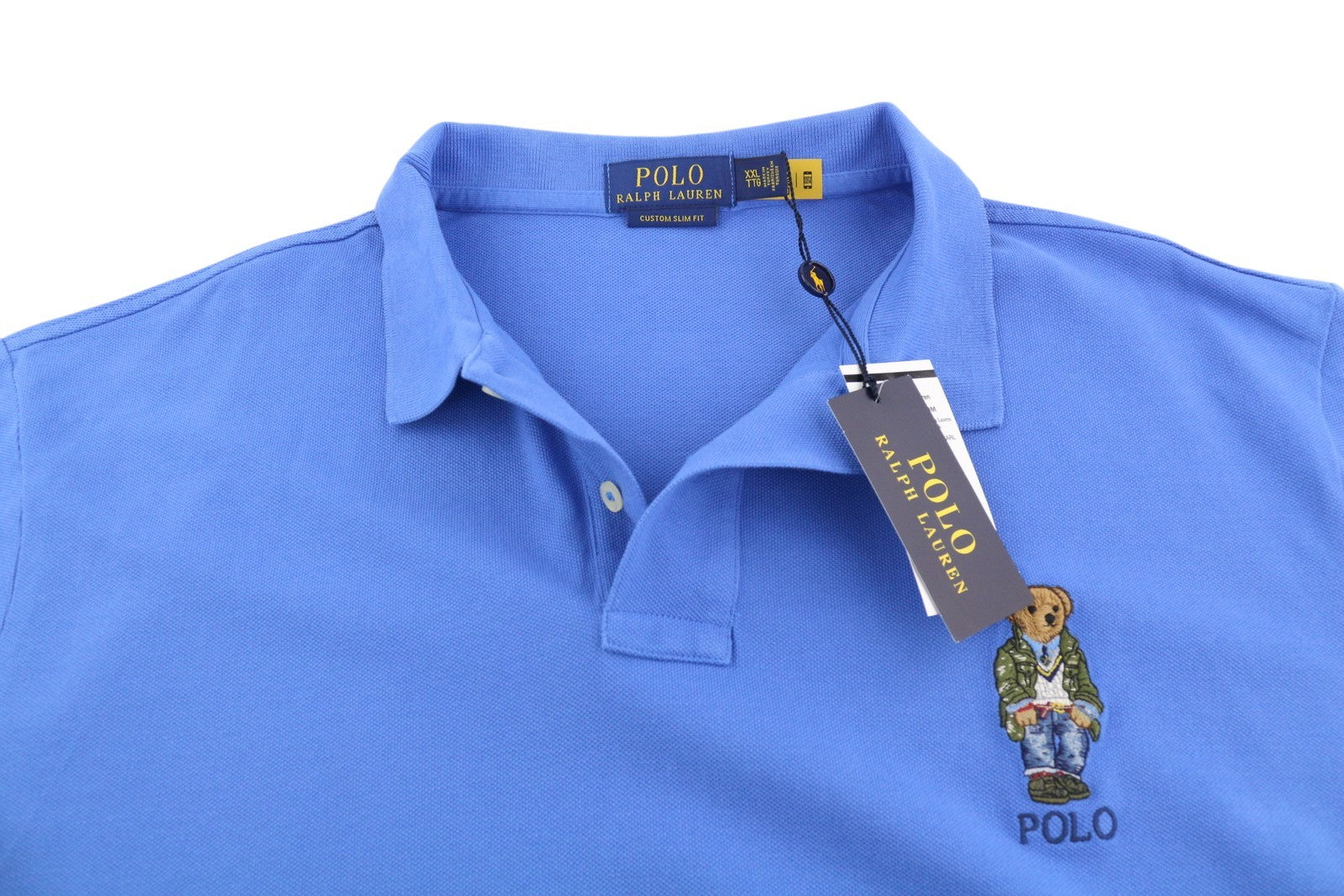 RALPH LAUREN Custom Slim Fit Men T-Shirt 2XL Blue Bear Short Sleeve Polo RRP179