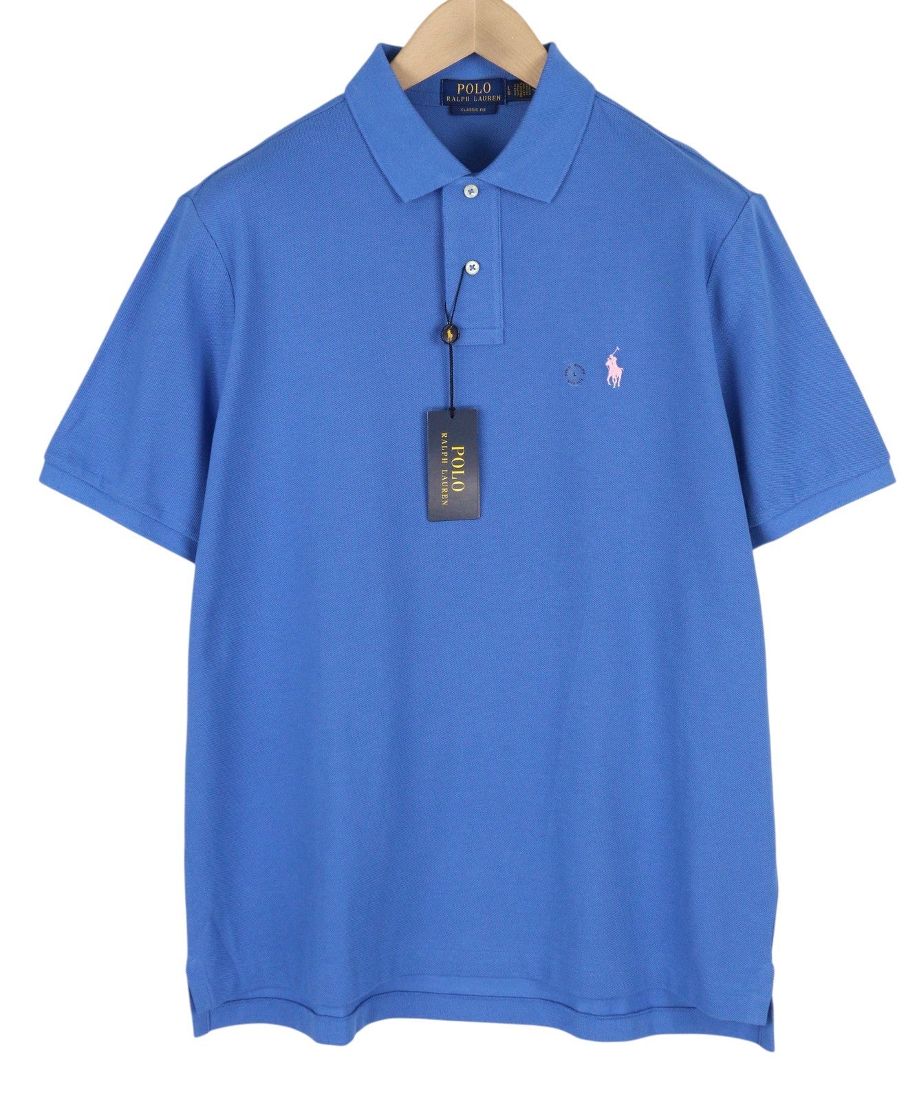 RALPH LAUREN Classic Fit Men's T-Shirt L Blue Stretch Polo Short Sleeve