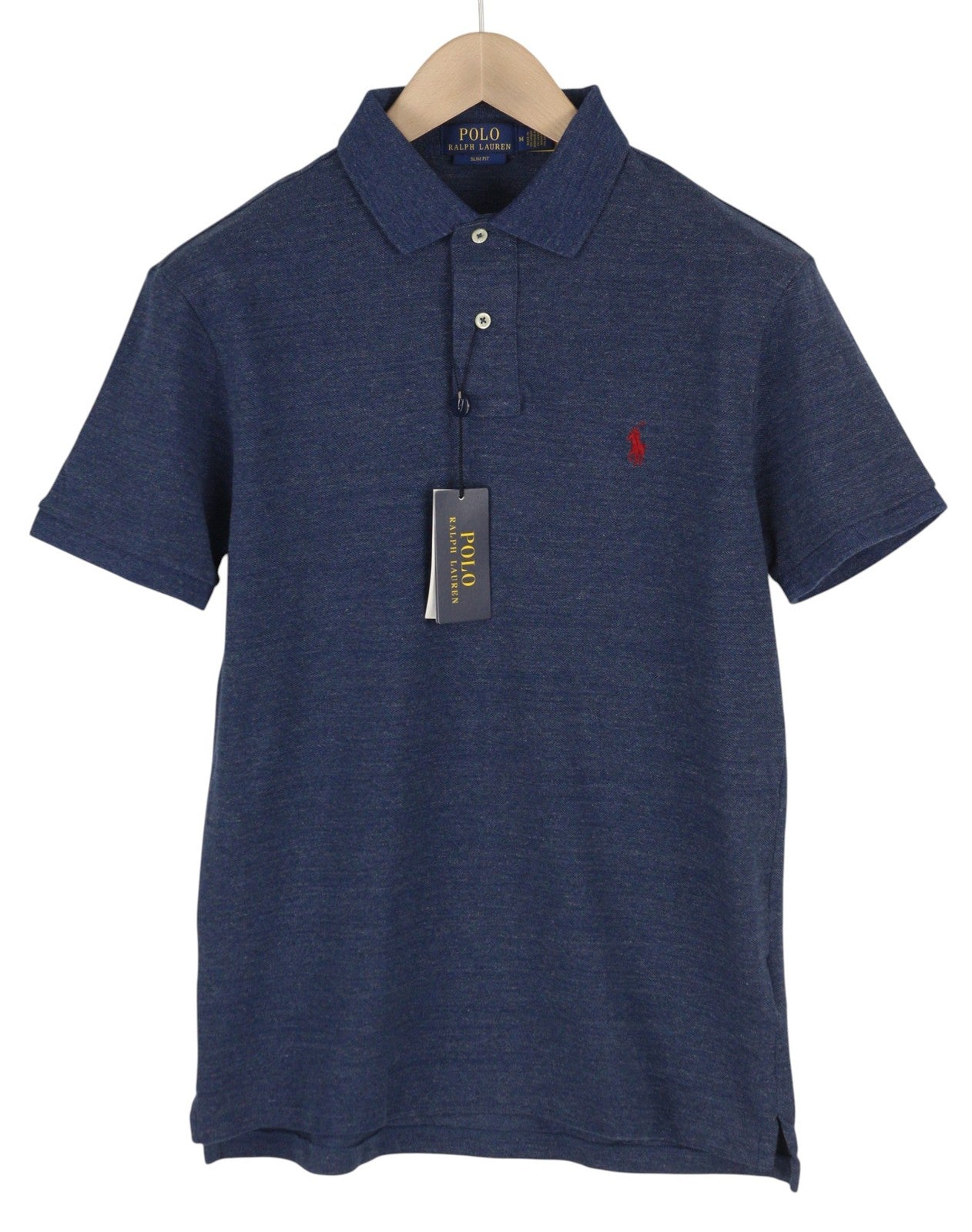 RALPH LAUREN Slim Fit Men's T-Shirt M Blue Polo Neck Short Sleeve