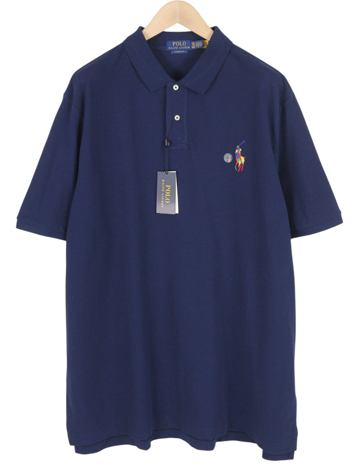 RALPH LAUREN Classic Fit Men's T-Shirt 2XL Blue Embroidered Short Sleeve Polo