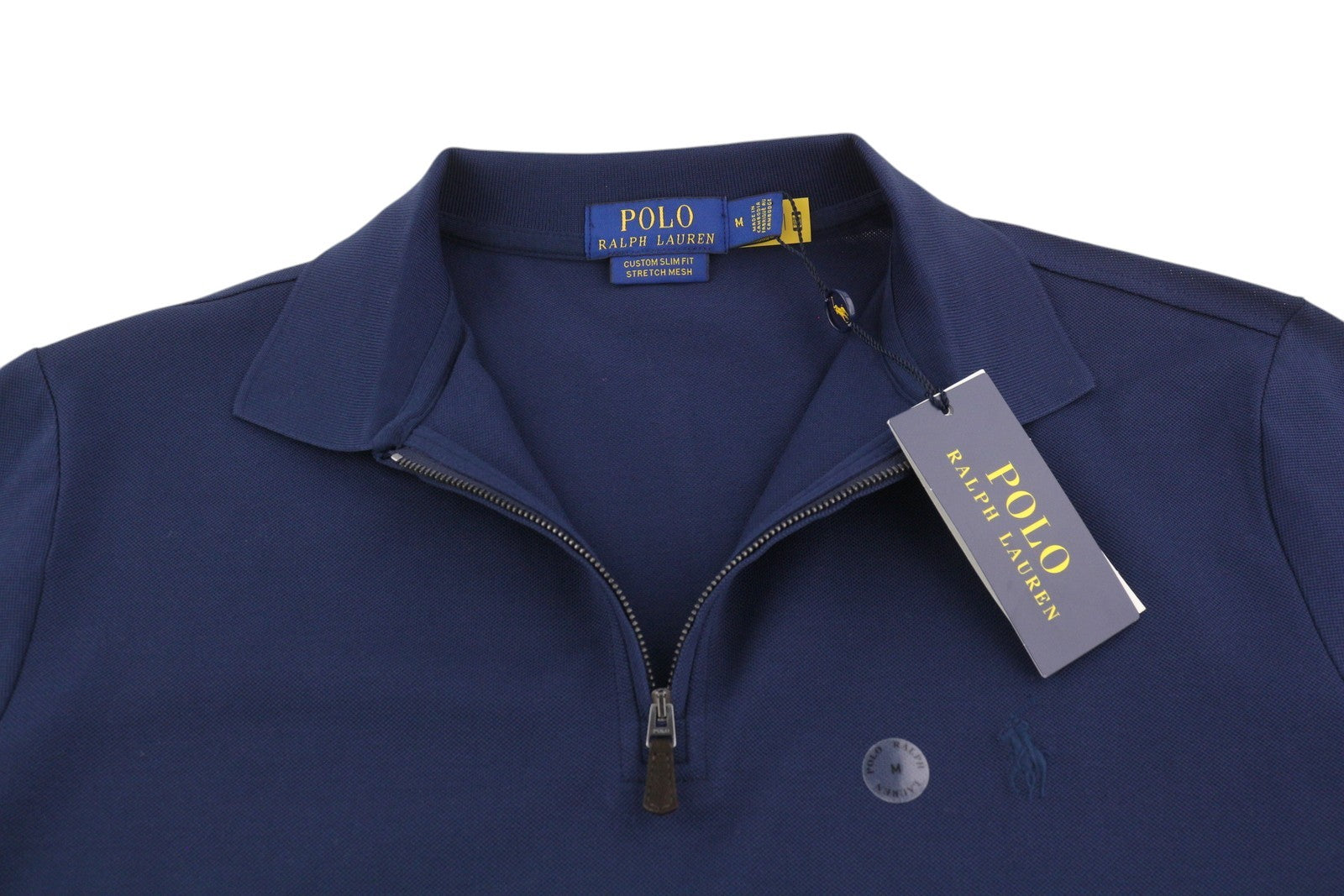 RALPH LAUREN Custom Slim Fit Men's T-Shirt M Half Zip Stretch Mesh Polo RRP155