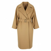 GANT Wool Blend Belted Women Coat 2XL Warm Khaki Notch Lapel Mid-Length RRP825