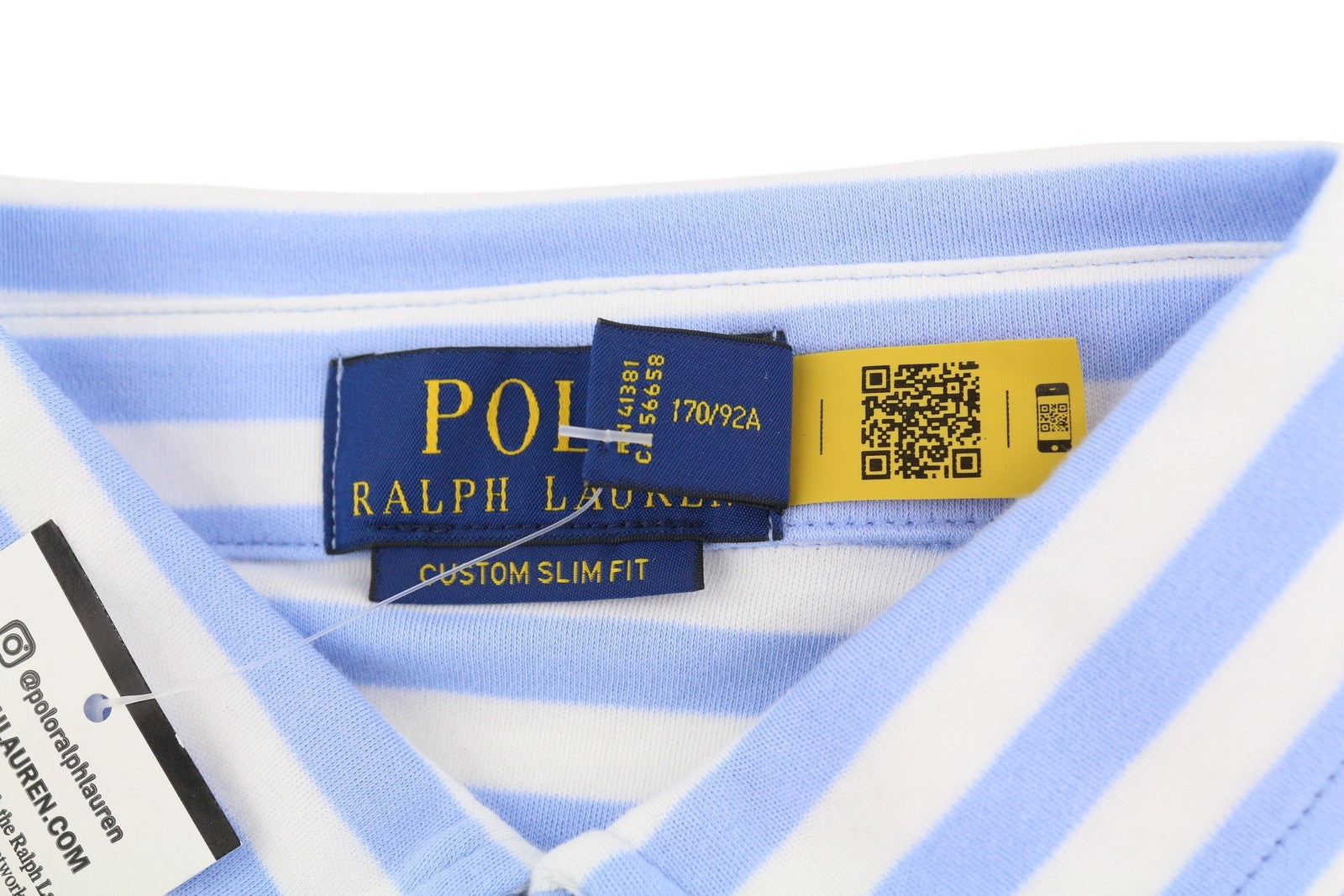 RALPH LAUREN Men's Polo S Blue Striped Custom Slim Fit