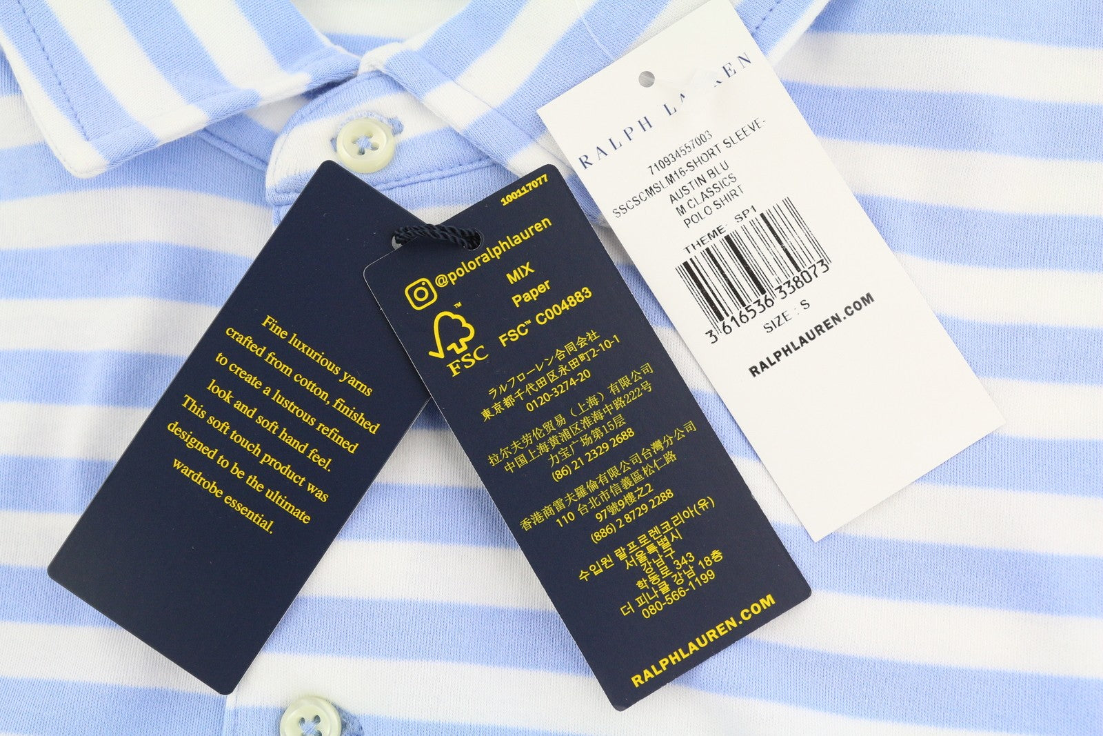 RALPH LAUREN Men's Polo S Blue Striped Custom Slim Fit