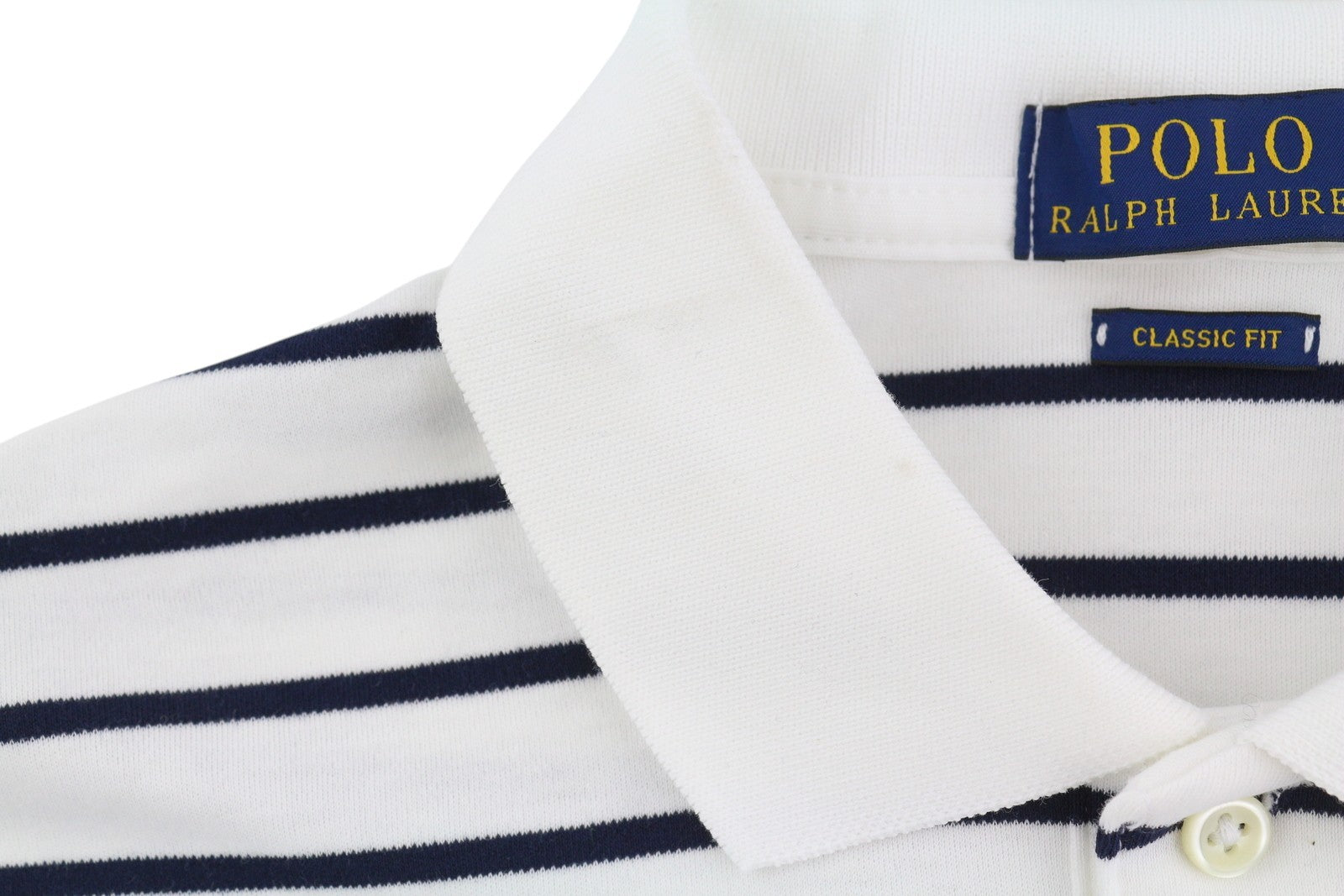 RALPH LAUREN Men's Polo M White Striped Classic Fit Short Sleeve