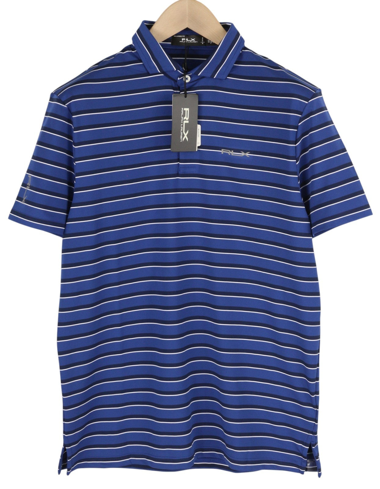RLX RALPH LAUREN Golf Men's Polo M Blue Stripe Logo Performance Wicking