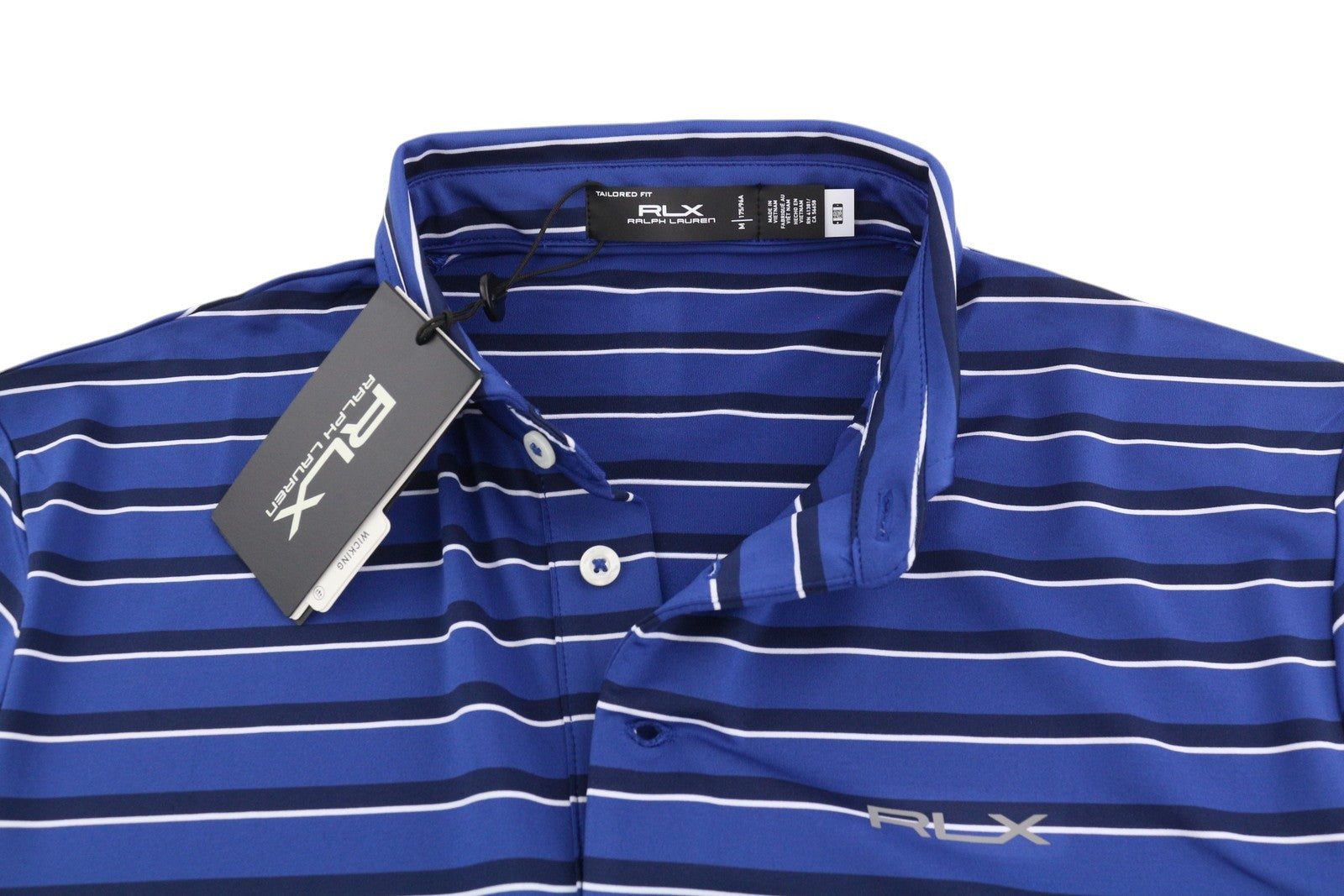 RLX RALPH LAUREN Golf Men's Polo M Blue Stripe Logo Performance Wicking