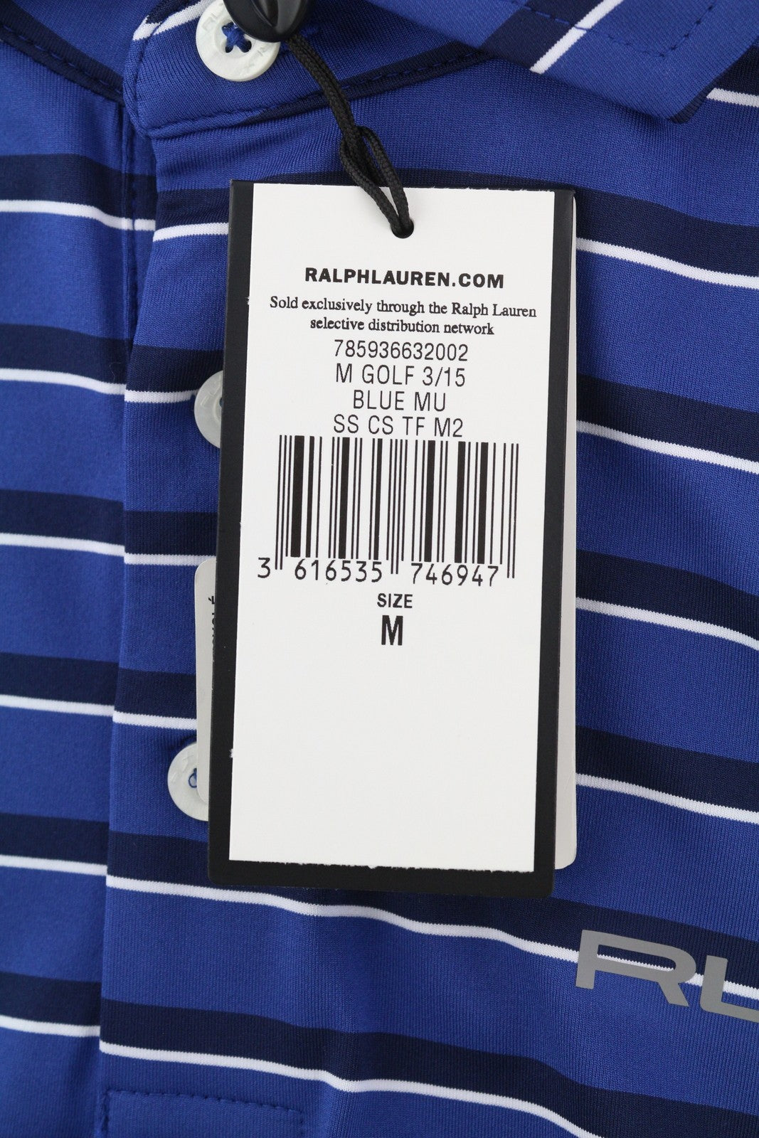 RLX RALPH LAUREN Golf Men's Polo M Blue Stripe Logo Performance Wicking